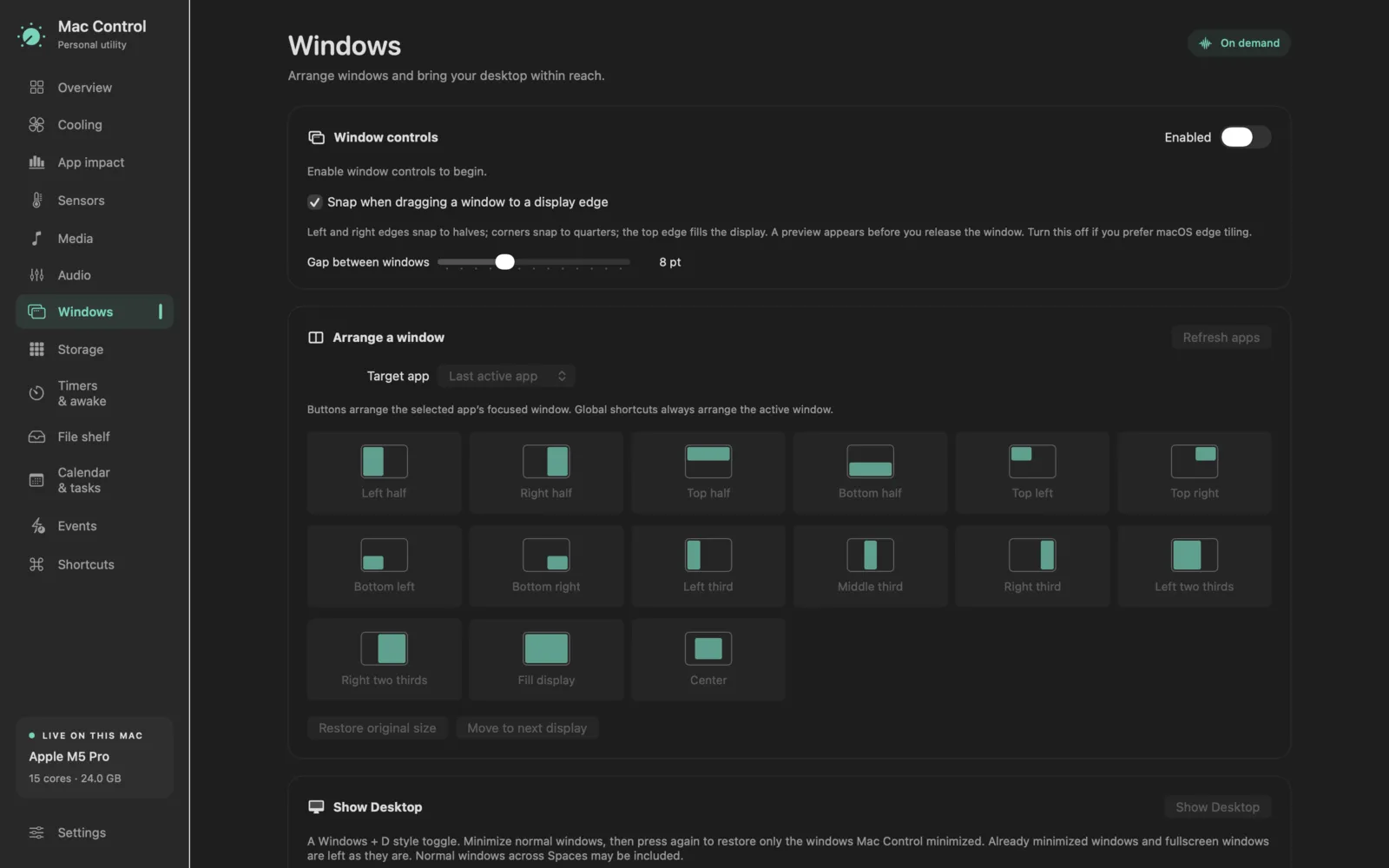 Mac Control screenshot: windows