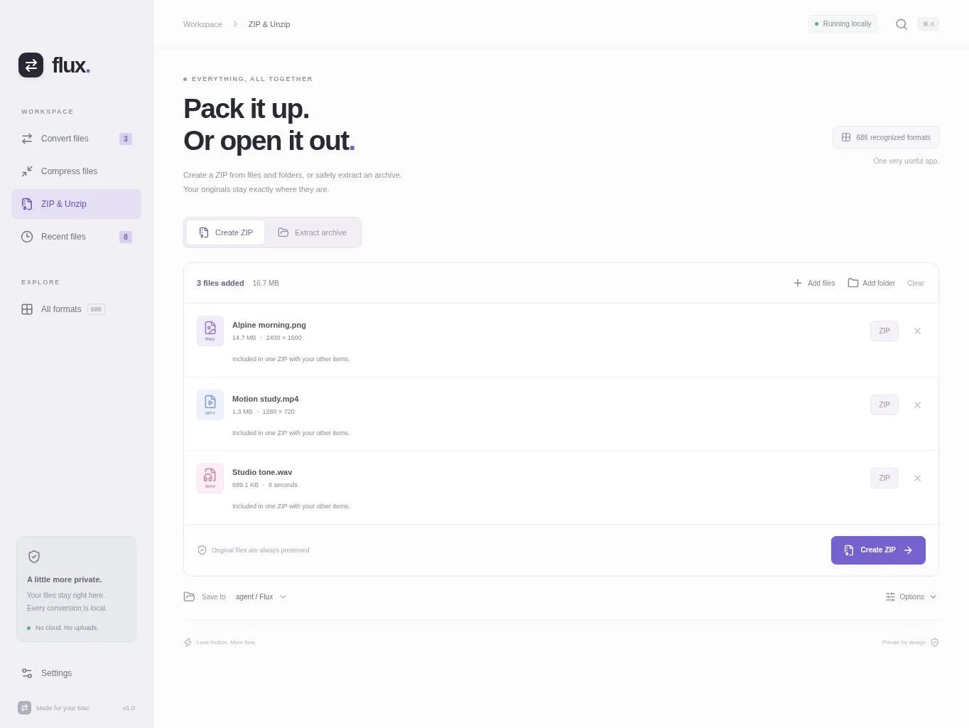 Flux screenshot: zip