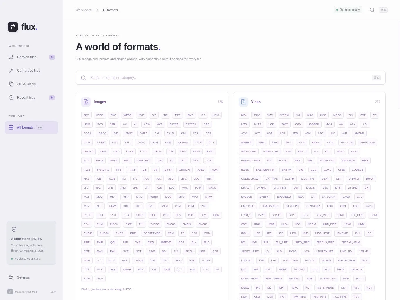 Flux screenshot: formats