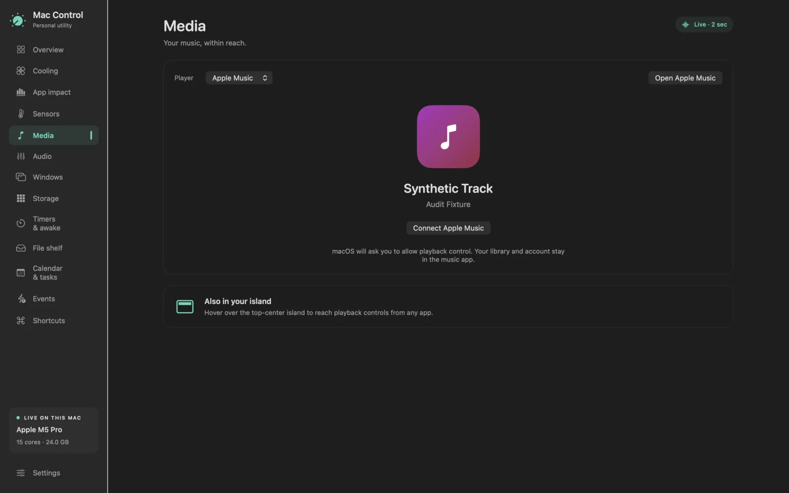 Mac Control screenshot: media